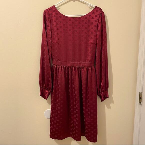 ModCloth Red Two-Tone Modest Satin Polka Dot Dress  Knee-Length Size Medium - Picture 5 of 10